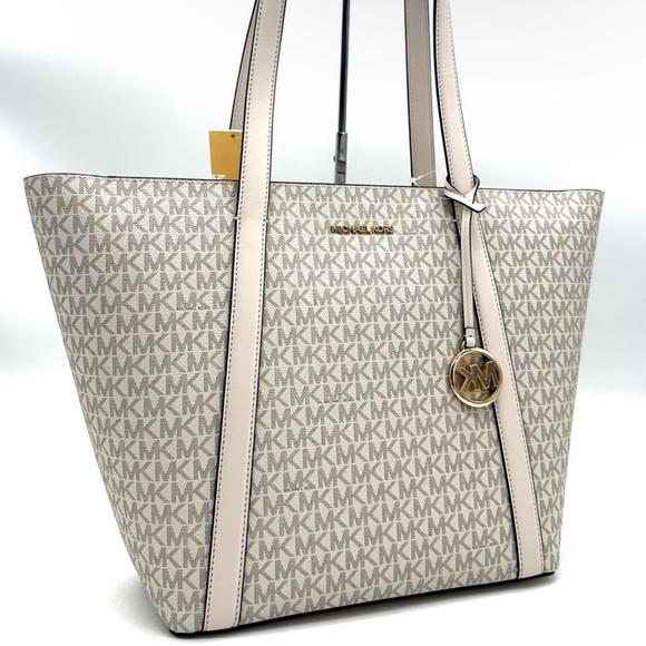 Michael Kors Pratt Large Signature Logo Tote Bag Light Cream Multi - Picture 2 of 11